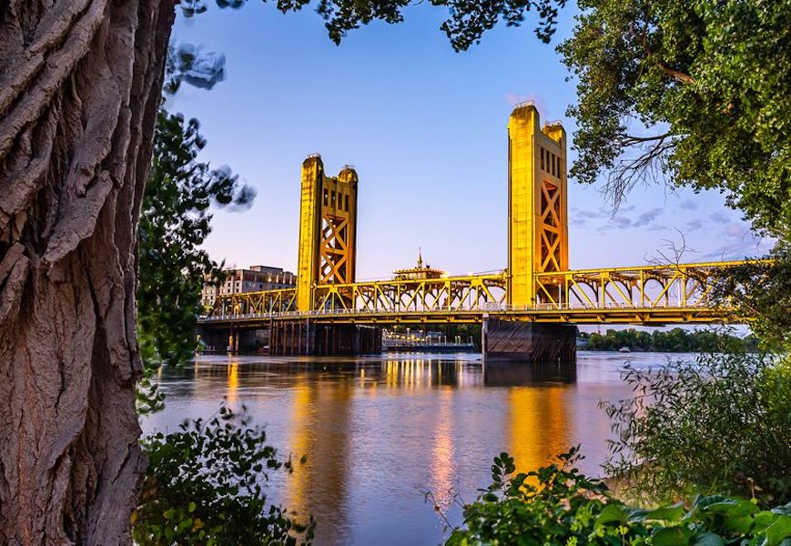 View of the Tower Bridge from the Riverfront Trail in Sacramento