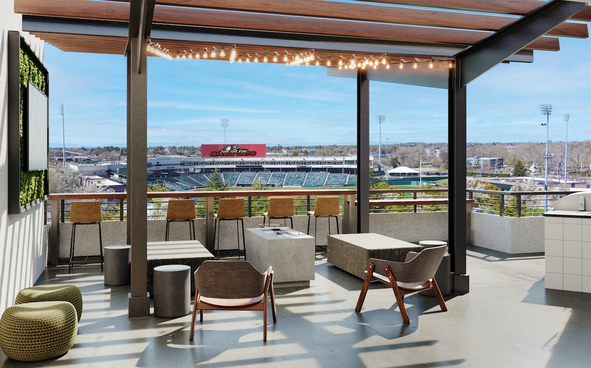 Rooftop Lounge at 805 Riverfront overlooking Sutter Health Park