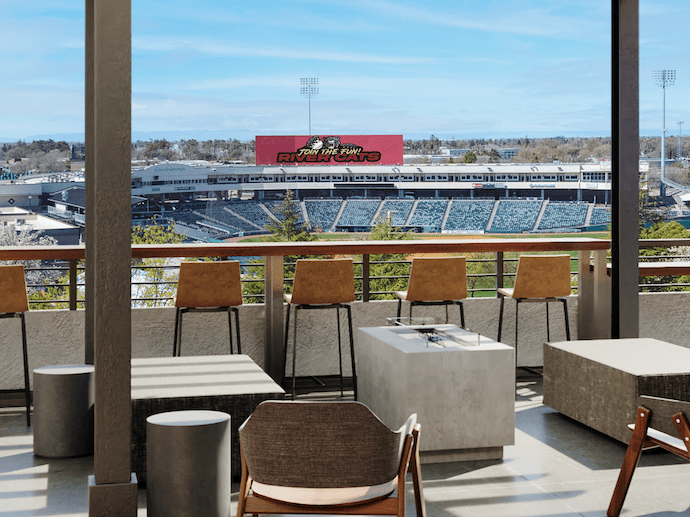 View of Sutter Health Park from the 805 Riverfront Rooftop Lounge